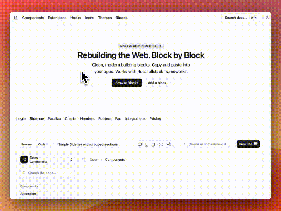 Rust/UI blocks and documentation